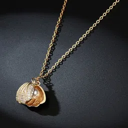 DressBerry Stainless Steel Gold-Plated CZ Studded & Beaded Quirky Pendant With Chain-picture-21
