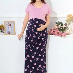 EASY MOM Women Conversational Printed Round Neck Maternity Cotton A-Line Dress-picture-31