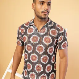 Rigo Men Floral Printed Polo Collar Cotton Slim Fit T-shirt-picture-32