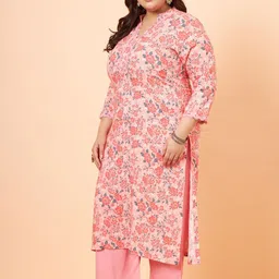 Tissu Plus Size Floral Printed Mandarin Collar Lace Straight Kurta with Palazzos image 4