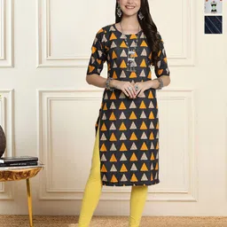 HERE&NOW Selection Of 3 Geometric Printed Round Neck Straight Kurta-picture-29