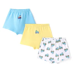 Doodle Poodle 100% Cotton Knit Briefs Tractor Print Pack of 3 - Blue Bright White & Yellow image 1