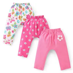 Babyhug Cotton  Knit Full Length  Diaper Legging Floral Print Pack Of 3 - Pink & White-picture-14
