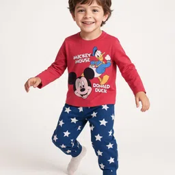 Babyhug Disney Single Jersey Knit Full Sleeves Night Suit with Mickey Mouse & Friends Graphics - Navy Blue & Red-picture-22