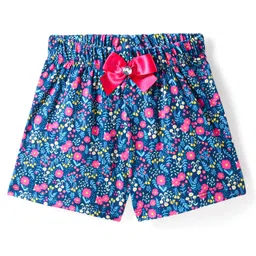 CrayonFlakes Floral Printed Bow Applique Detailed Shorts - Blue-image-65