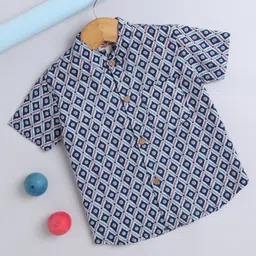 The Magic Wand Cotton Half Sleeves Abstract Block Printed Shirt - Blue-picture-17