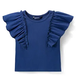 Pine Kids Cotton Knit Half Sleeves Top with Frill Detailing - Navy Blue-picture-27