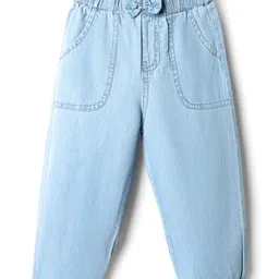 Babyhug Cotton Full Length Denim Jeans with Bow Applique - Light Blue-picture-15