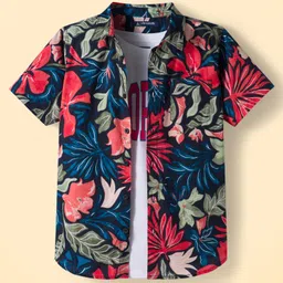Pine Kids Cotton Woven Half Sleeves Floral Printed Shirt With T-Shirt - Multicolour-picture-19
