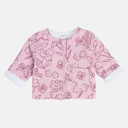 MINI KLUB Cotton Blend Knit Full Sleeves Floral Printed Light Winter Jacket - Pink-image-86