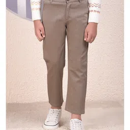 CRIMSOUNE CLUB Cotton Woven Solid Trousers - Brown-picture-39