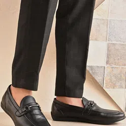 Valentino Men Solid Leather Buckles Style Formal Loafers-picture-34