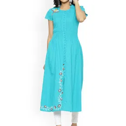 IKRASS Mandarin Collar Thread Work Cotton A-Line Kurta-picture-11