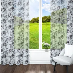 Parda Online White & Brown Set of 2 Floral Sheer Window Curtain image 2