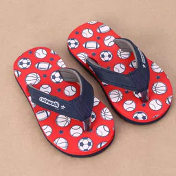 Cute Walk by Babyhug Slip On Flip Flops Sports Ball Print-  Red image 2