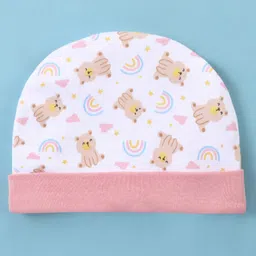 Ben Benny Interlock 100% Cotton Knit Solid & Teddy Printed Round Cap Red & White Pack of 2 -Diameter 9 cm image 2