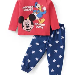Babyhug Disney Single Jersey Knit Full Sleeves Night Suit with Mickey Mouse & Friends Graphics - Navy Blue & Red image 2