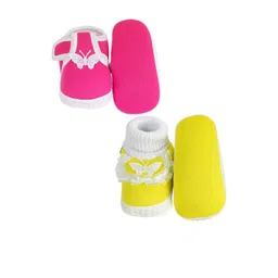 NESKA MODA 0 To 6 Months Newborn Baby Girls Pack of 2 Pair Soft Cotton Butterfly Frill Booties image 2