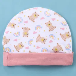 Ben Benny Interlock 100% Cotton Knit Solid & Teddy Printed Round Cap Red & White Pack of 2 -Diameter 9 cm image 3