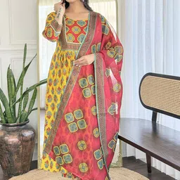 Siya Fashion Women Embroidered Regular Kurta with Trousers & Dupatta image 4