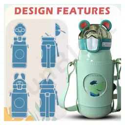 FunBlast Insulated Water Bottle with Leather Cover and Strap  530 ML (Green) image 4