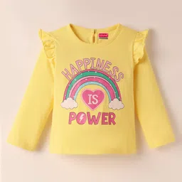 Babyhug 100% Cotton Knit Full Sleeves Striped T-Shirts with Star Polka Dots & Rainbow Print Pack of 3 - Pink Yellow & White image 4