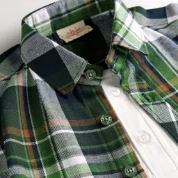 Rikidoos Full Sleeves Checked Shirt With Attached Tee - Navy Blue & White image 4