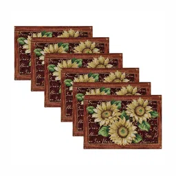 PRAKARTIK 6-Pcs Orange & Red Floral Printed Rectangle Table Placemats image 2