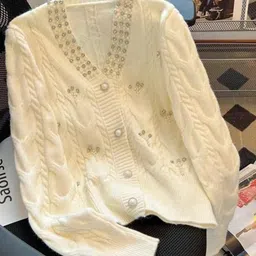 miss mosa by akanksha Alamode By Akanksha Women Beige Ella Embellished Luxe Sweater-picture-12