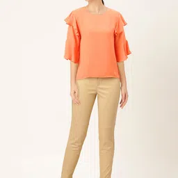 Madame Women Orange Solid Styled Back Top image 2