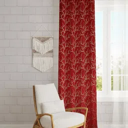 GEET CREATIONS Maroon & Gold Toned Floral Velvet Room Darkening Window Curtain-picture-20