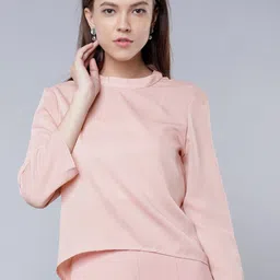 Tokyo Talkies Women Pink Solid High-Low Top-image-2