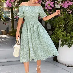 YK Floral Print Off-Shoulder Fit & Flare Maxi Dress-picture-51