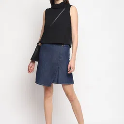 OTORVA Women Denim Blue Solid Pencil Mini Skirt image 3