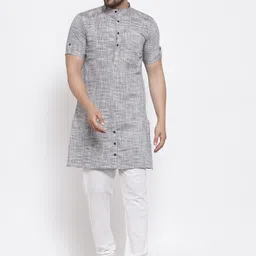 KLOTTHE Men Cotton Grey Checked Kurta image 2