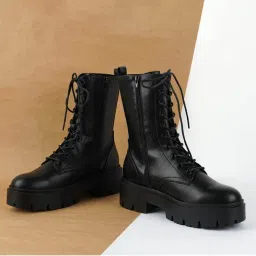 London Rag Black Ankle Combat Block Heel Boots-image-32