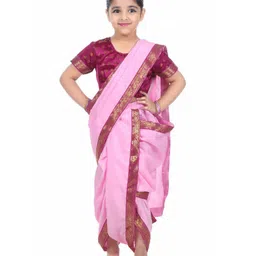 Itsmycostume Satin Marathi Theme Costume Set - Pink & Wine-image-13