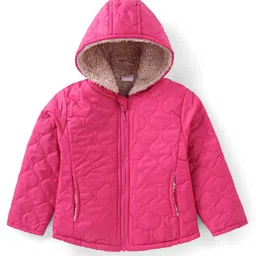 Babyhug Fur Woven Full Sleeves Padded Hooded Winter Jacket with Pockets - Dark Pink-picture-35