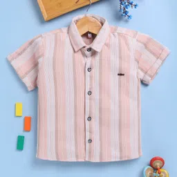 TOONYPORT Cotton Half Sleeves Striped Shirt - Peach-image-36