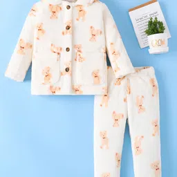 Mark & Mia Full Sleeves Winter Wear Night Suit With Animal Print - Beige image 1