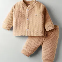 Mom's pet Velvet Knit Full Sleeves Striped & Geometric Printed Tee With Joggers Winter Wear Set - Brown-picture-27