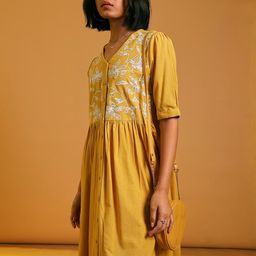 Limeroad Ethnic Embroidered Cotton Flex V-Neck Ethnic Dress-picture-16