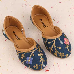Cute Walk by Babyhug Slip On Mojaris with Floral Embroidery & Sequin Detailing - Navy Blue image 2