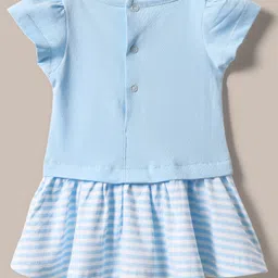Teddy Sinker Knit Half Sleeves Frock With Text Print & Bow Applique - Light Blue image 2