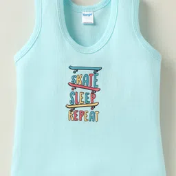 Tango Interlock Knit Sleeveless Text Printed Vest & Knee Length Shorts - Light Blue image 2