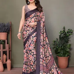 DIVASTRI Floral Satin Saree With Unstitched Blouse Piece-picture-21