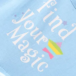 Teddy Sinker Knit Half Sleeves Frock With Text Print & Bow Applique - Light Blue image 3