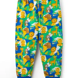 Babyhug Cotton Knit Full Length Lounge Pant with Animal Print Pack of 2- Yellow & Blue image 3
