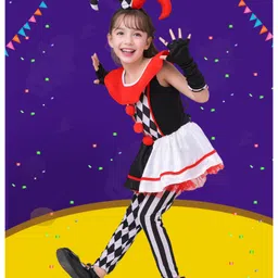 Little Surprise Box Blended Halloween Theme Full Sleeves Harley Quinn Costume Set - Black & White image 4