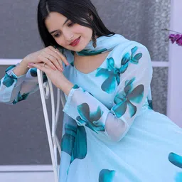 Krunal Raiyani Women Floral Printed Maxi Dress With Dupatta image 4